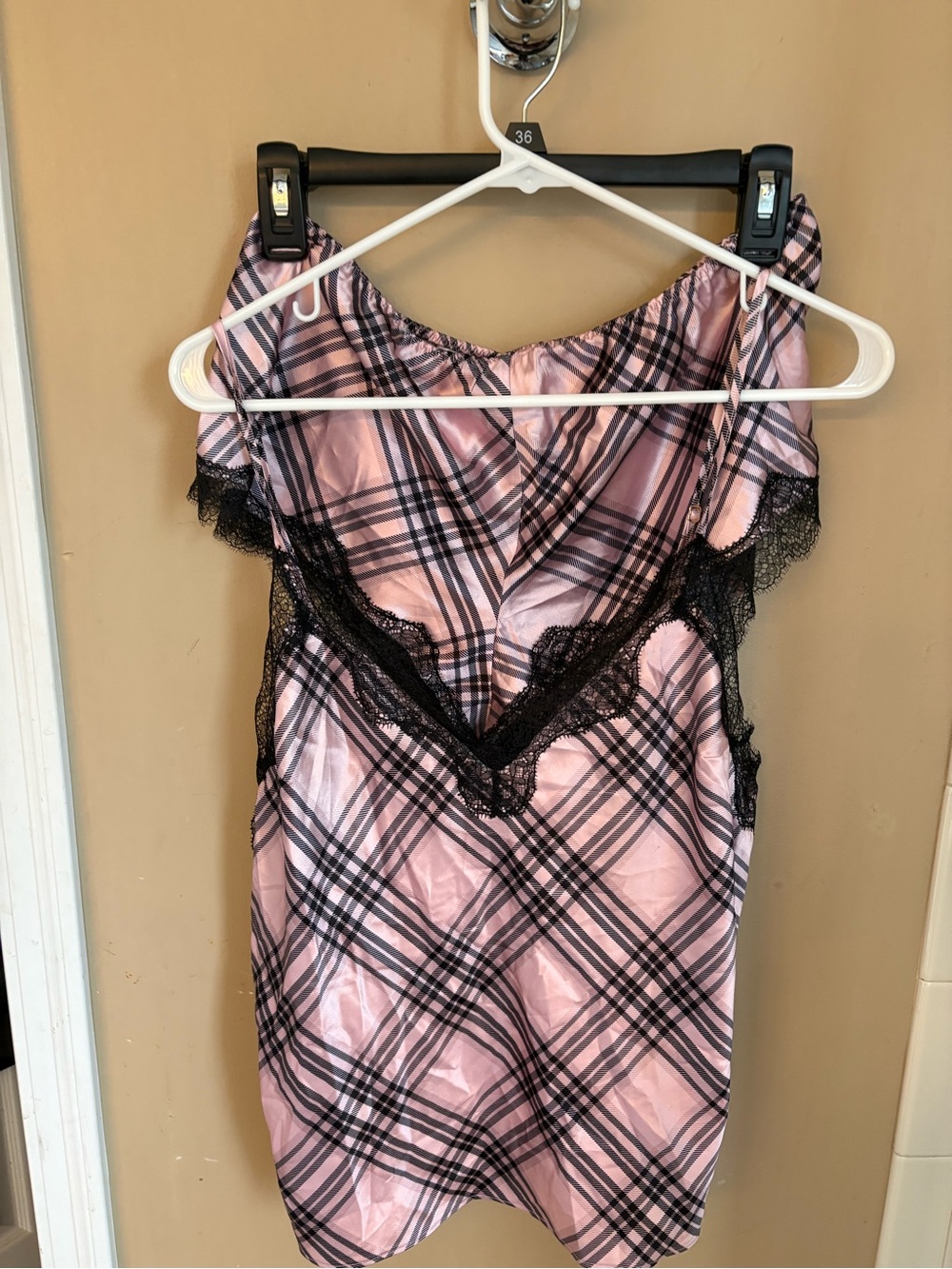 Victoria's Secret Pink and Black Plaid Lace-Trim Slip Top $ Shorts NWT